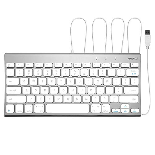 Macally Small USB Keyboard for Mac and PC - Elegant Aluminum Design with 78 Thin Keys  13 Shortcuts  and LED Indicators - Space Saving Mini Keyboard - Easy to Use and Travel Friendly Portable Keyboard