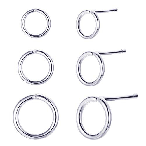 Open Circle Studs  18K Gold Plated -925 Sterling Silver  Small Tiny  4mm  Round Earrings Studs  Hypoallergenic  Combo-Silver