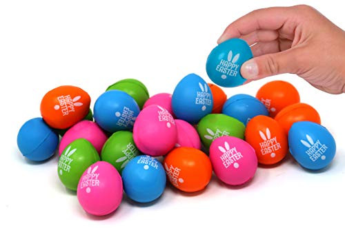 4E's Novelty 24 Mini Squishy Easter Eggs, Stress Anxiety & Stress Relief Party Favors, Bulk Pack of 24 Happy Easter Egg Stuffers, Assorted Colors, 1.5 inch
