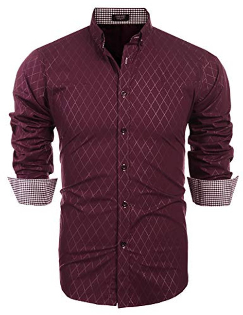 COOFANDY Men s Slim Fit Dress Shirt Long Sleeve Business Plaid Button Down Collar Shirt M Dark Red COOFANDY Men s Slim Fit Dress Shirt Long Sleeve Business Plaid Button Down Collar Shirt M Dark Red