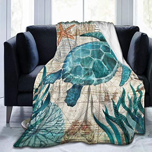 MSGUIDE Sea Turtlethrow Soft Flannel Fleece Throw Blanket?Lightweight Warm Microfiber Plush Couch Sofa Bed Blanket for Adults Kids50 x40