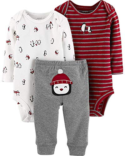 Carter s Baby Boys  3-Piece Little Character Pants Set Heather-Red Penguins  3M