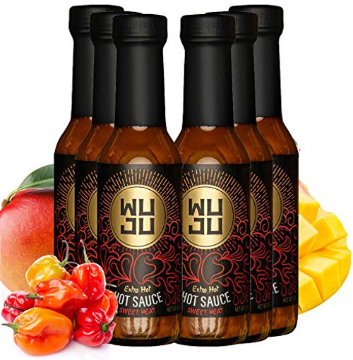 WUJU Extra Hot Sauce - Agave Based Hot Pepper Sauce - All-Natural Habanero Hot Sauce With Diverse Ingredients - Gourmet Hot Sauce - Hot Hot Sauce Low Sodium No Preservatives - 6 x 5 Ounces WUJU Extra Hot Sauce - Agave Based Hot Pepper Sauce - All-Natural Habanero Hot Sauce With Diverse Ingredients - Gourmet Hot Sauce - Hot Hot Sauce Low Sodium No Preservatives - 6 x 5 Ounces
