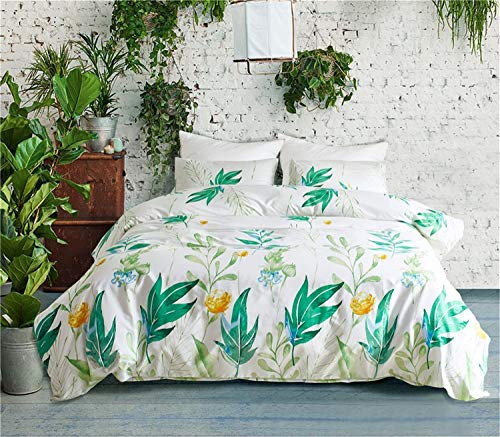 Mertrago Twin Floral Duvet Cover Leaves White Kids Duvet Cover Set Twin for Boys Girls 2pc Lightweight Reversible Ultra Soft Comfy Microfiber Bedding Duvet Cover Set with Zipper Closure