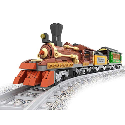 Bestoyz Classic Steam Coal & Wood Transporter Building Bricks Set, Collectible Old Aged Railroad Trains Track Kit Toys for Kids (483PCS)
