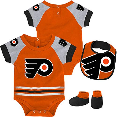 Outerstuff NHL Newborn Infants Blocker 3 Piece Creeper Bodysuit Set Philadelphia Flyers  12 Months