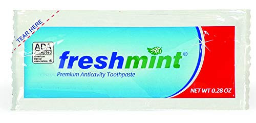 250 Packets of Freshmint Single use Premium Anticavity Fluoride Toothpaste Packet ADA Accepted 250 Packets of Freshmint Single use Premium Anticavity Fluoride Toothpaste Packet ADA Accepted