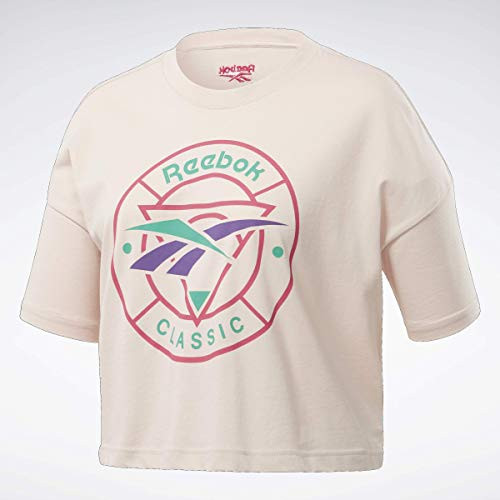 Reebok Women s Classic Trail Vector Crop Tee  Buff  X-Small