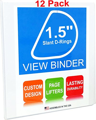 3 Ring Binders, 1.5 Inch Slant D-Rings, White, 12 Pack, Clear View, Pockets