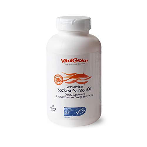Vital Choice Wild Sockeye Salmon Oil  1000 mg with Organic Lemon  180 Count Bottles