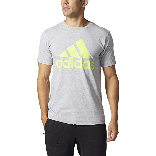 adidas Mens Badge of Sport Classic Tee L Medium Grey Heather-Solar Yellow