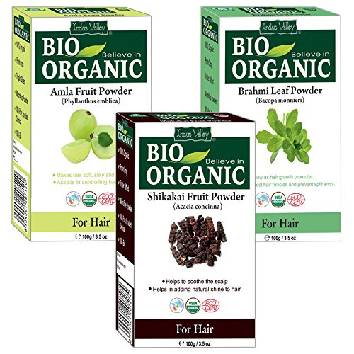 Indus Valley 100  Natural Amla  Shikakai   Brahmi Powder For Smoothing   Shining Hairs -Combo Pack of 3