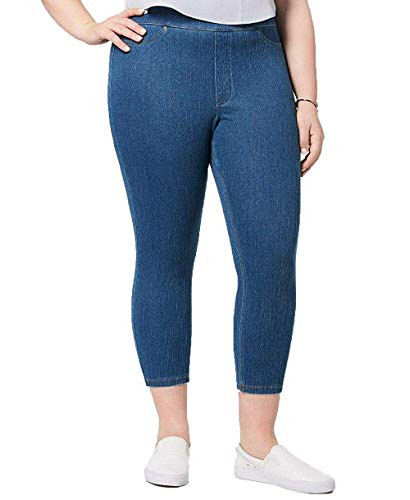 HUE Women s Plus Size Original Denim Capri Leggings  Medium Wash 3X