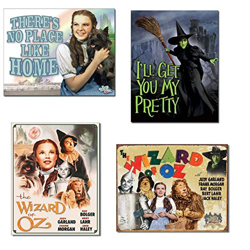 Wizard of Oz Tin Sign Bundle - There's No Place Like Home, I'll Get You My Pretty (Wicked Witch), Poster Illustrated of Cast and 70th Anniversary