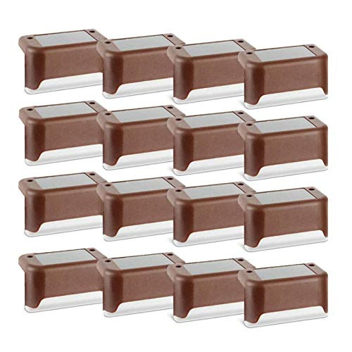Solar deck lights 16 Pcs Solar Powered step Lights LED Waterproof Lighting forOutdoor Patio Stair Yard Path Railing Pool  Balcony Wall Garden pathway walkway and Driveway and Fences DecorationsBrown?