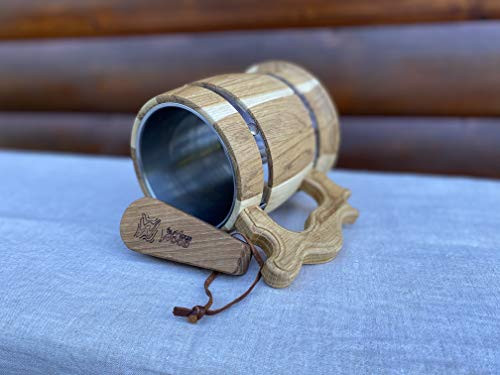 Handmade Wooden Beer Mug Made of Oak Wood  Wooden Oak Opener for Bottles - Wooden Beer Tankard for Men - Beer Tankard Stein - Barrel Retro Design 1