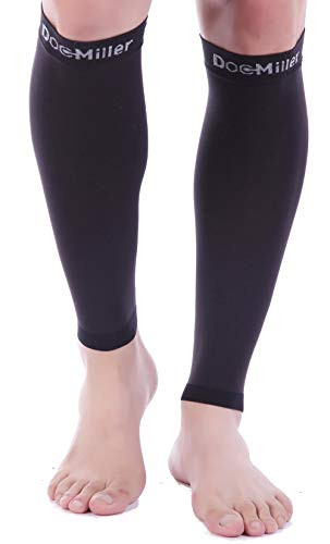 Doc Miller Premium Calf Compression Sleeve 1 Pair 20-30mmHg Strong Calf Support Graduated Pressure for Sports Running Muscle Recovery Shin Splints Varicose Veins Black  2-Pack  Large