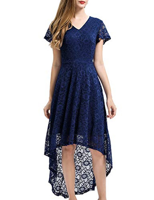 Bbonlinedress Vintage Women s Floral Lace Hi-Lo Formal Evening Dress Cocktail Party Dress Navy M Bbonlinedress Vintage Women s Floral Lace Hi-Lo Formal Evening Dress Cocktail Party Dress Navy M