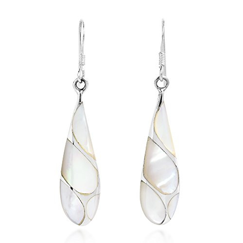 Vintage White Mother of Pearl Streak Teardrop -925 Sterling Silver Dangle Earrings Vintage White Mother of Pearl Streak Teardrop -925 Sterling Silver Dangle Earrings