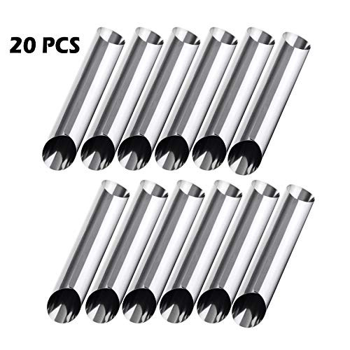GTANG -20PCS 5 Inches Stainless Steel Cannoli Tubes, Large Cannoli Forms, Cream Roll Mold, Non-stick Coating, Diagonal Shaped, Suitable for Home Kitchen Cannoli tubes