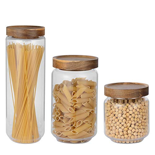 Glass Food Storage Jars Containers Kitchen Canisters with Airtight Bamboo Lids Set of 3 for Coffee  Flour  Sugar  Cookie  Spice