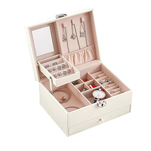 Uzsoeey Jewelry Box Organizer with Mirror for Women Girls Lockable 2 Layers Jewelry Display Box for Necklaces Rings Earrings Watches Bracelets White Uzsoeey Jewelry Box Organizer with Mirror for Women Girls Lockable 2 Layers Jewelry Display Box for Necklaces Rings Earrings Watches Bracelets White