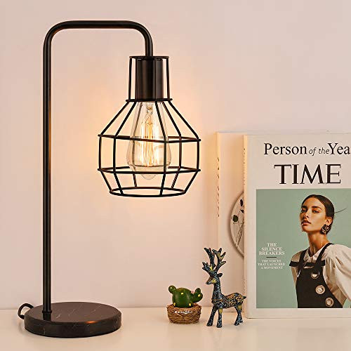 Industrial Desk Lamp with Metal Cage  Edison Table Lamps  Bedside Nightstand Lamp for Bedroom  Coffee Table  Dresses  Dorm Room  Black
