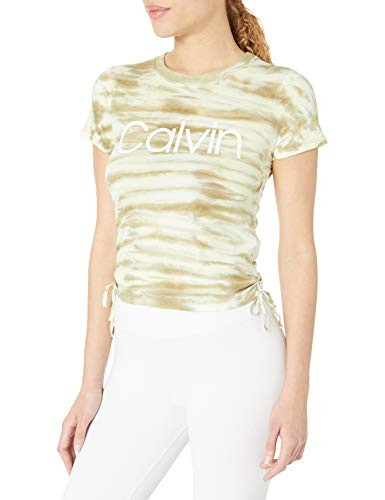 Calvin Klein Women s Tie Dye Ruched Side Tee  Brighton Lime Combo  Large