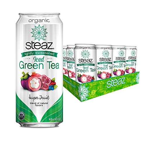 Steaz Organic Lightly Sweetened Iced Green Tea  Super Fruit  16 FL OZ Pack of 12