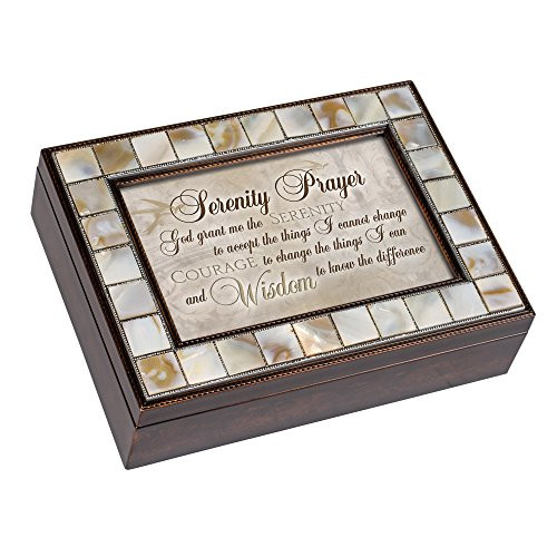 Cottage Garden God Grant Me The Serenity Mother of Pearl Amber Keepsake Music Box Plays Amazing Grace