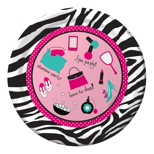 Creative Converting Pink Zebra Boutique Border Printed Round Dinner Plates, 8 Count