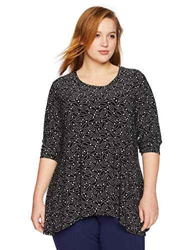 Anne Klein Women s Size Plus Sharkbite TOP  Black-BOLSHOI Grey Combo  0X