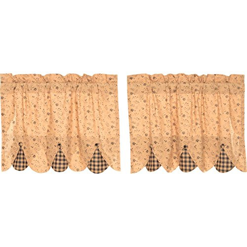 VHC Brands Classic Country Primitive Kitchen Window Curtains-Maisie Tan Lined Tier Pair L24 x W36 VHC Brands Classic Country Primitive Kitchen Window Curtains-Maisie Tan Lined Tier Pair L24 x W36