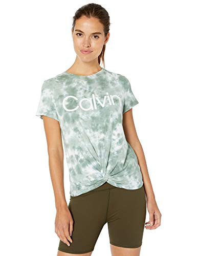 Calvin Klein Women s Short Sleeve Scoop Shirt  Rainforest Combo  Medium