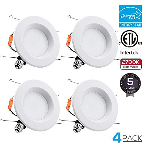 TORCHSTAR 15W 6inch Wet Location CRI90+ Dimmable 90W Equivalent Retrofit LED Recessed Lighting Fixture, Energy Star & ETL Classified Ceiling Light, 2700K Soft White 1250lm Remodel Downlight, Pack of 4