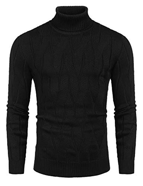 COOFANDY Men s Slim Fit Turtleneck Sweater Casual Knitted Pullover Sweaters Black