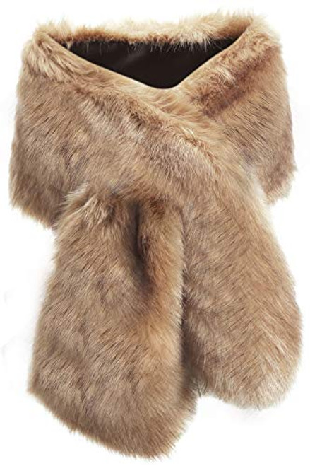 BABEYOND Womens Faux Fur Collar Shawl Faux Fur Scarf Wrap Evening Cape for Winter Coat Coffee