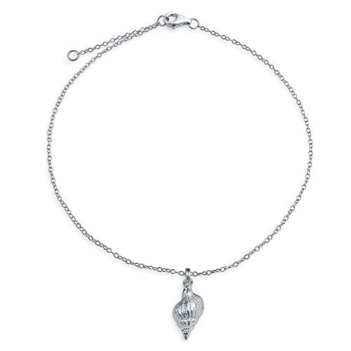 Nautical Stardust Dangle Charm Conch Seashell Anklet Ankle Bracelet For Women 925 Sterling Silver 9 10 Inch Extender