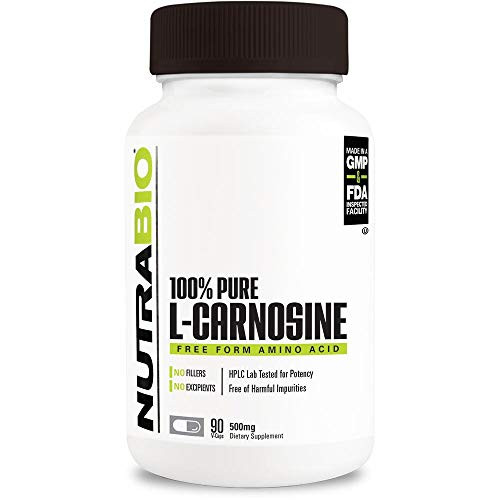 NutraBio 100  Pure L-Carnosine Supplement  90 Capsules  500mg