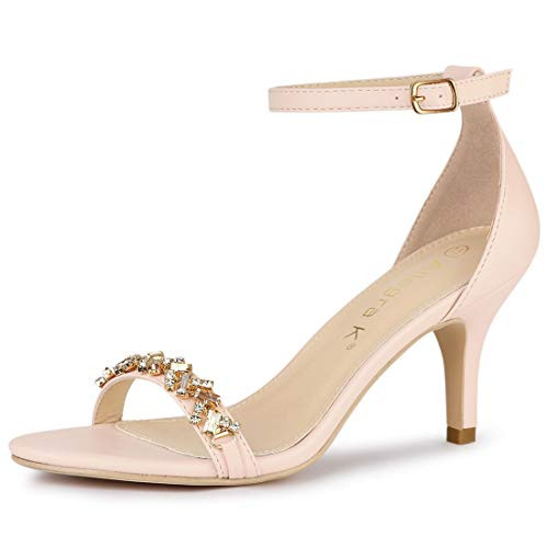 Allegra K Women s Rhinestone Stiletto Heels Ankle Strap Beige Pink Heeled Sandals - 9-5 M US