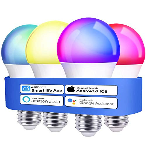 Boxlood Smart Light Bulb Works with Alexa Echo Google Home  2-4GHz WiFi Bulb no Hub Required  RGBCW Color Changing A19 E26 Base 7W 600lm  Dimmable   Timing  Warm White to Cool White Adjustable  4Pack