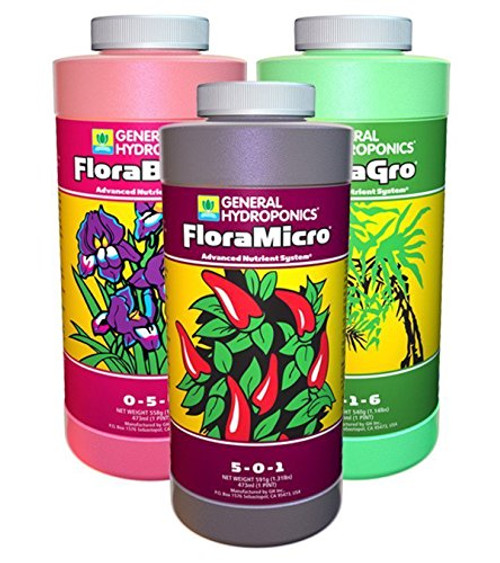 General Hydroponics Flora Grow  Bloom  Micro Combo Fertilizer Set  1 pint Pack of 3