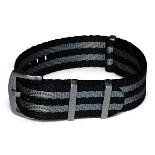 AlphaShark by BluShark Luxury Seat Belt Nylon Watch Strap 22mm Bond Black-Gray