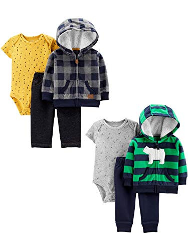 Carter s baby boys 2-pack 3-piece Set Cardigan Sweater  Blue Plaid-Bear Stripes  12 Months US