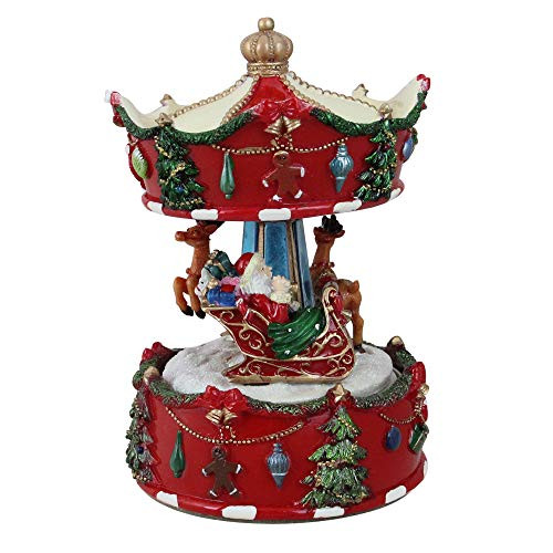 Northlight 16949209 6-25  Animated Santa and Reindeer Carousel Christmas Music Box