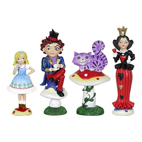 Exhart Alice in Wonderland Mini Figurine Set - Wonderland Mini Statue Garden Set Featuring Alice Cheshire Cat Mad Hatter Queen of Hearts - Decorative Resin Statues for a Fairy Garden Exhart Alice in Wonderland Mini Figurine Set - Wonderland Mini Statue Garden Set Featuring Alice Cheshire Cat Mad Hatter Queen of Hearts - Decorative Resin Statues for a Fairy Garden