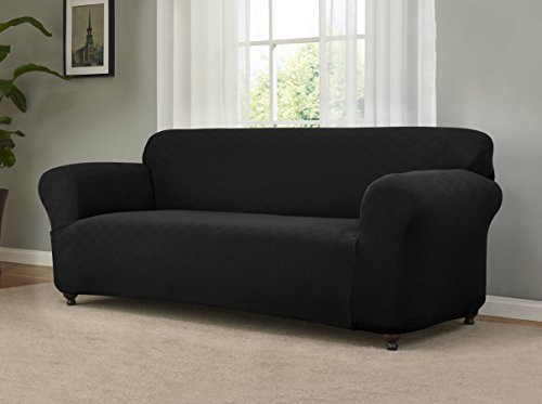 Madison Stretch Checkerboard Sofa Slipcover  Black