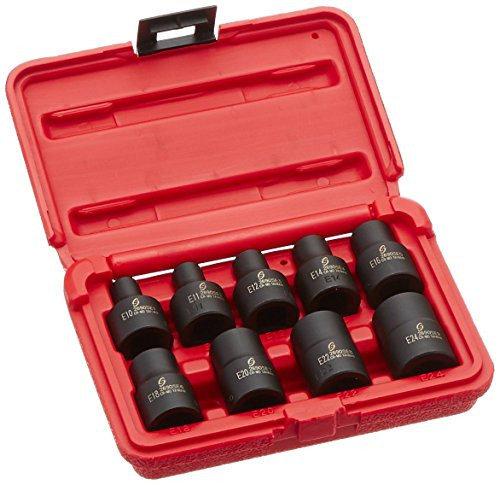 Sunex 2960SE 1/2-Inch Drive External Star Impact Socket Set, Standard, 6-Point, Cr-Mo, E10 - E24, 9-Piece
