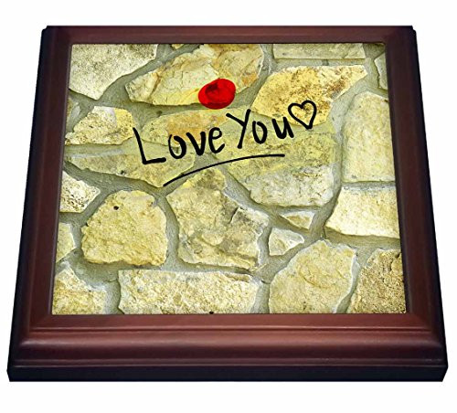 3dRose Love You on a Stone Wall-Fun Art Trivet with Ceramic Tile  8 by 8   Brown