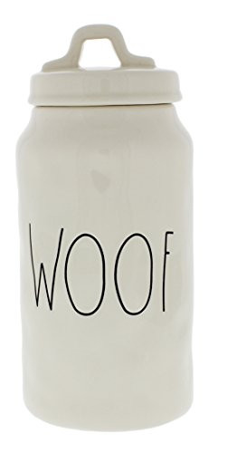 Rae Dunn Magenta Ceramic WOOF Pet Canister